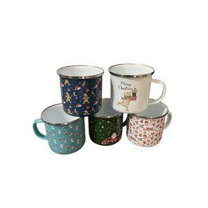 Christmas Enamel Mugs – Set of 5 Holiday Cups